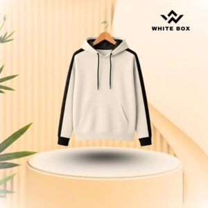 Off-White & Black contrast Hoodie – Fleece Cotton